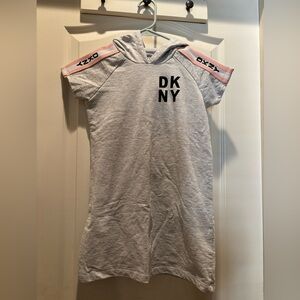 DKNY Girls Gray & Pink Hoodie Dress